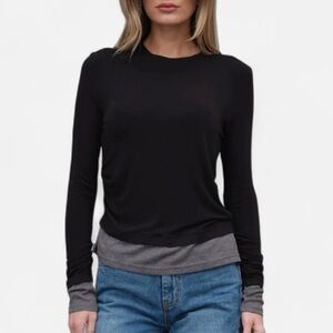 Raisonnel Black Long Sleeve Layered Top w/ Side Ruching
Size S New
